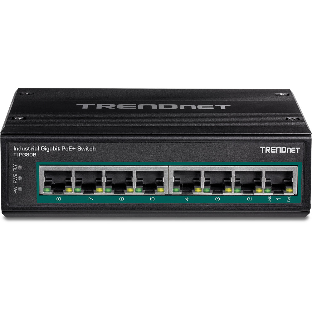 Trendnet TI-PG80B – Industrieschalter – 8× 1G, PoE+, PoE-Budget 200 W, Hutschiene