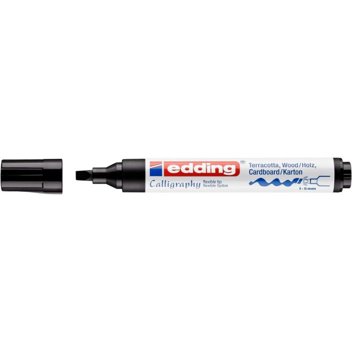Edding 1455 Permanentmarker – Bürstenspitze 1–5 mm – Schwarz – für Kanvas, Karton und Papier
