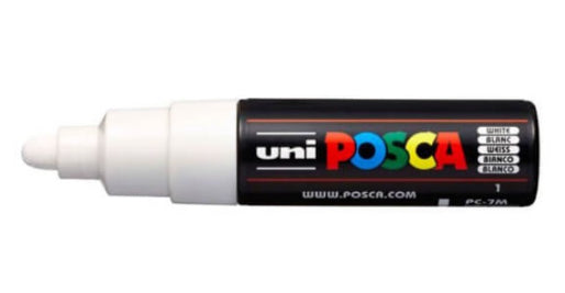 Uni-Ball POSCA PC-7M Kreativ-/Pigmentmarker – Rundspitze 4,5–5,5 mm, weiss, feucht abwischbar – für viele Oberflächen