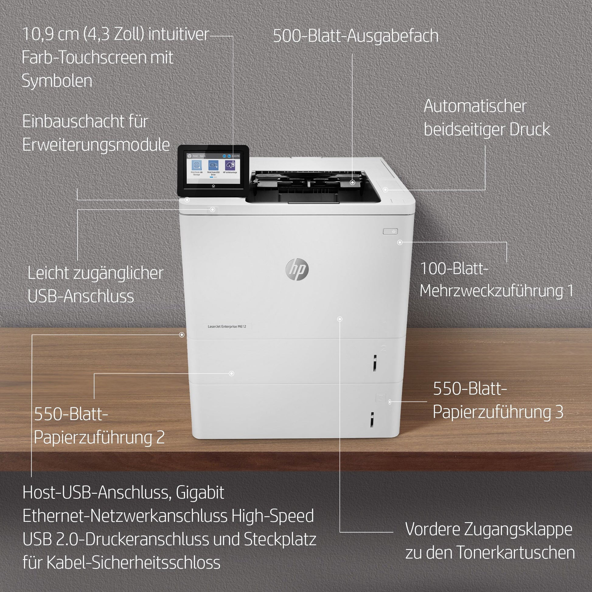 HP LaserJet Enterprise M612 dn – A4, S/W, Duplex, 1200 × 1200 dpi