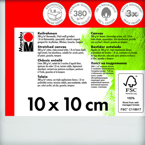 Marabu Keilrahmen – 10 × 10 cm – 380 g/m² – Profil 18 mm – Baumwolle – für Lackierung