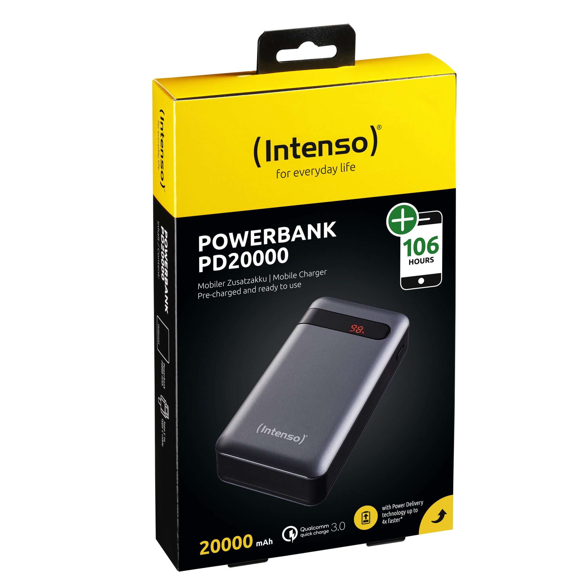 Intenso Powerbank 20000 mAh, PD, 1× USB-C, 1× USB-A, mit LCD-Display, für Smartphones, Tablets, Anthrazit