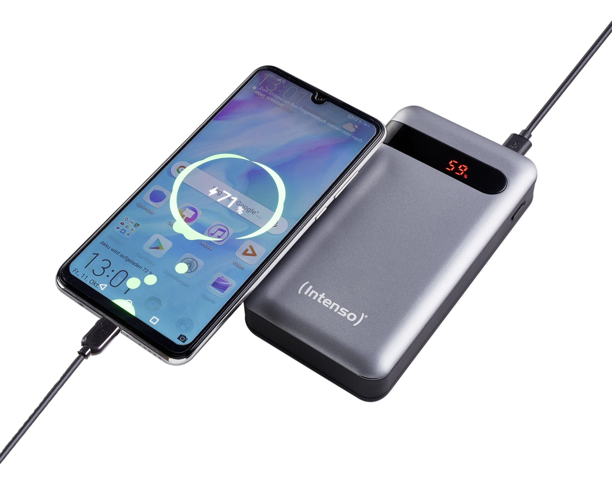Intenso Powerbank 20000 mAh, PD, 1× USB-C, 1× USB-A, mit LCD-Display, für Smartphones, Tablets, Anthrazit