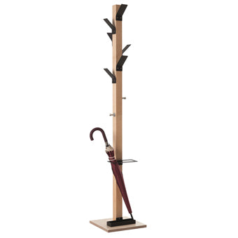 PaperFlow Garderobenständer easyCloth – Massivholz, Buche/Schwarz, 180 cm, 6 Haken, mit Schirmhalter