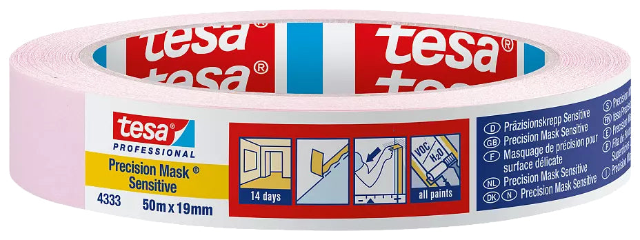 TESA Malerband Precision Sensitive, rosa – 19 mm × 50 m, innen