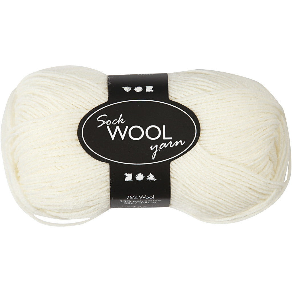 Creativ Company Sockenwolle Weiss – 50 g, 200 m, Nadel 2 mm, 1 Stk.