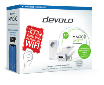 Devolo Magic 2 WiFi next Mesh-Set (2er) – Wi-Fi 5 (802.11ac), Dual-Band (2,4/5 GHz), bis 2,4 Gbit/s, 2×/1× Gig