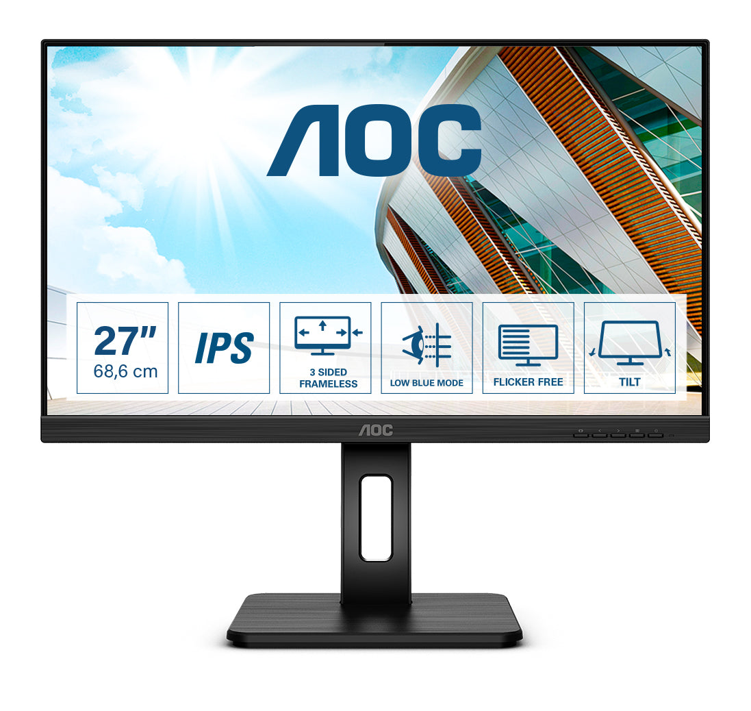 AOC 27P2Q – Monitor, 27", 1920 × 1080 (Full HD), IPS, 75 Hz, 250 cd/m², VESA 100 × 100, Schwarz