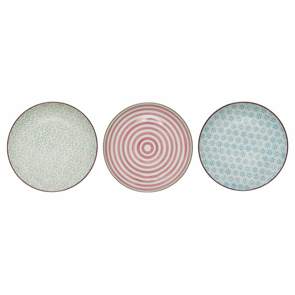 Bloomingville Essteller – 3er Set, Ø 20 cm, Steingut, Mehrfarbig, spülmaschinenfest, mikrowellengeeignet