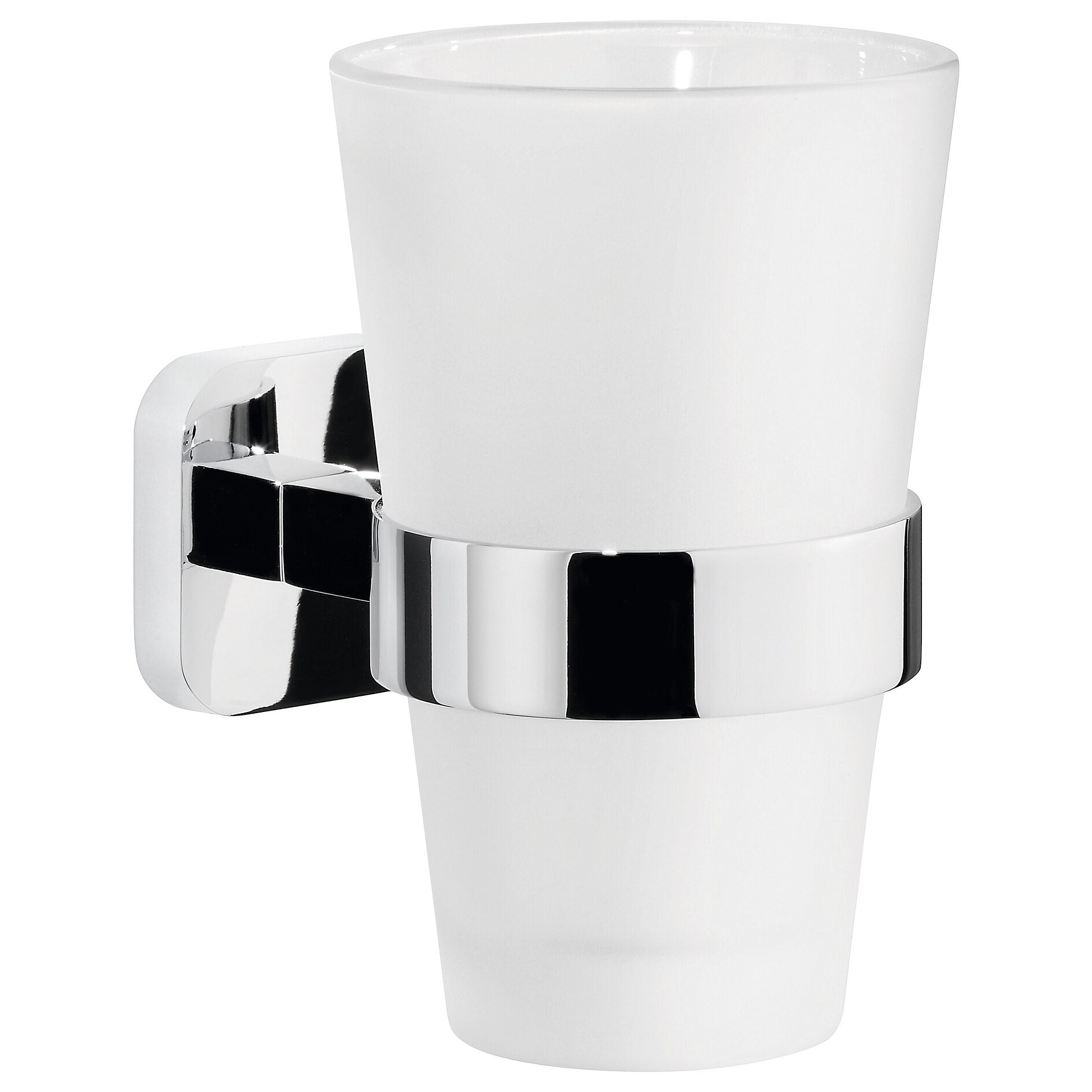 TESA Zahnputzbecher – Ø4 cm×15,5 cm, Glas/Metall, Chrom/Weiss
