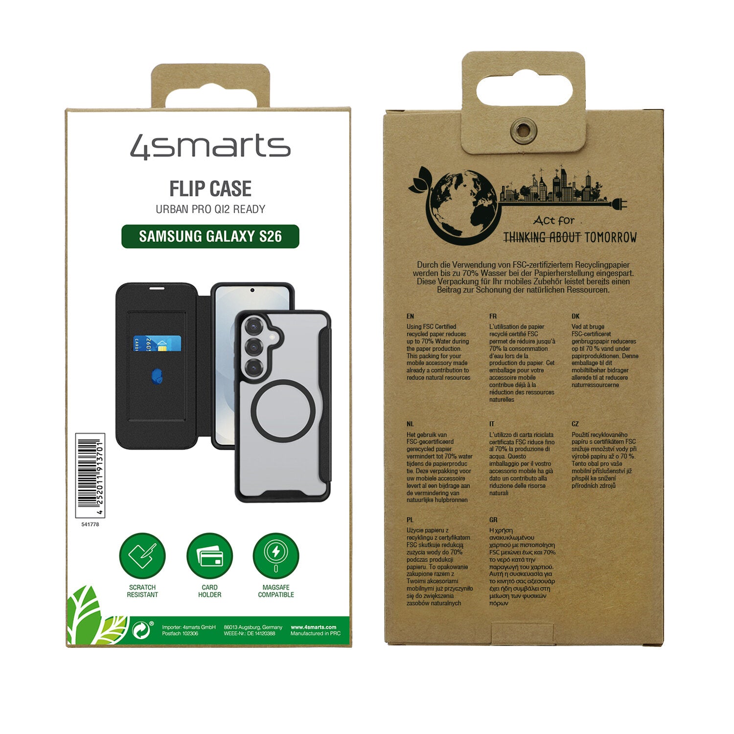 4smarts Urban Pro Folio – für Samsung Galaxy S26, MagSafe, PU, Schwarz