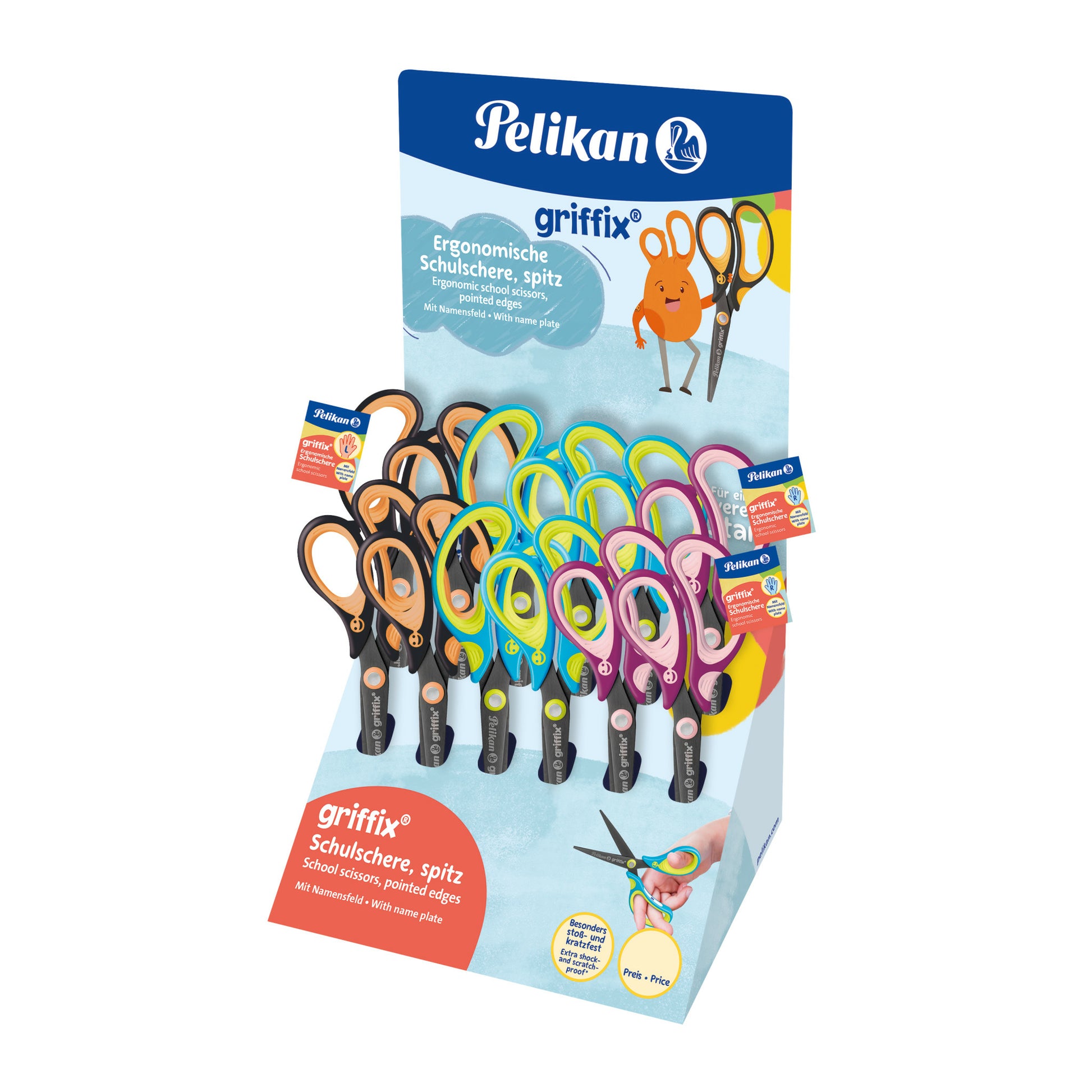 Pelikan Griffix Kinderschere – Stahl, Titannitrid-beschichtet, ergonomischer Griff, farbig sortiert, 12 Stk.
