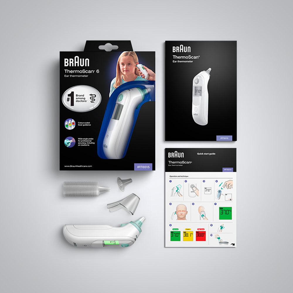 Braun Digitales Fieberthermometer (Ohr) – Kunststoff, mehrfarbig, BPA-frei, Speicherfunktion