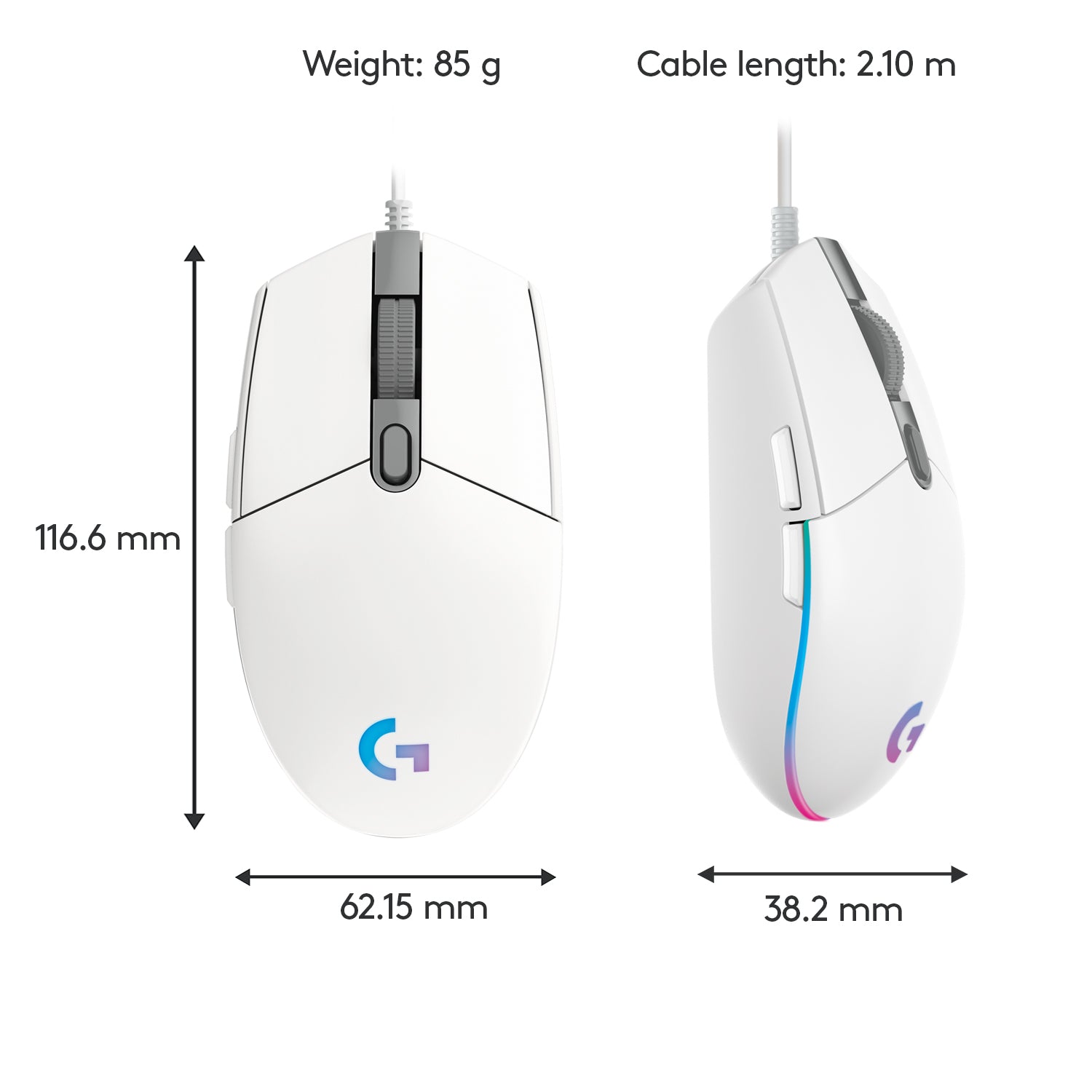 Logitech G G203 LIGHTSYNC – Gaming-Maus – Kabelgebunden (USB‑A), 8000 DPI, RGB-Beleuchtung, Weiss