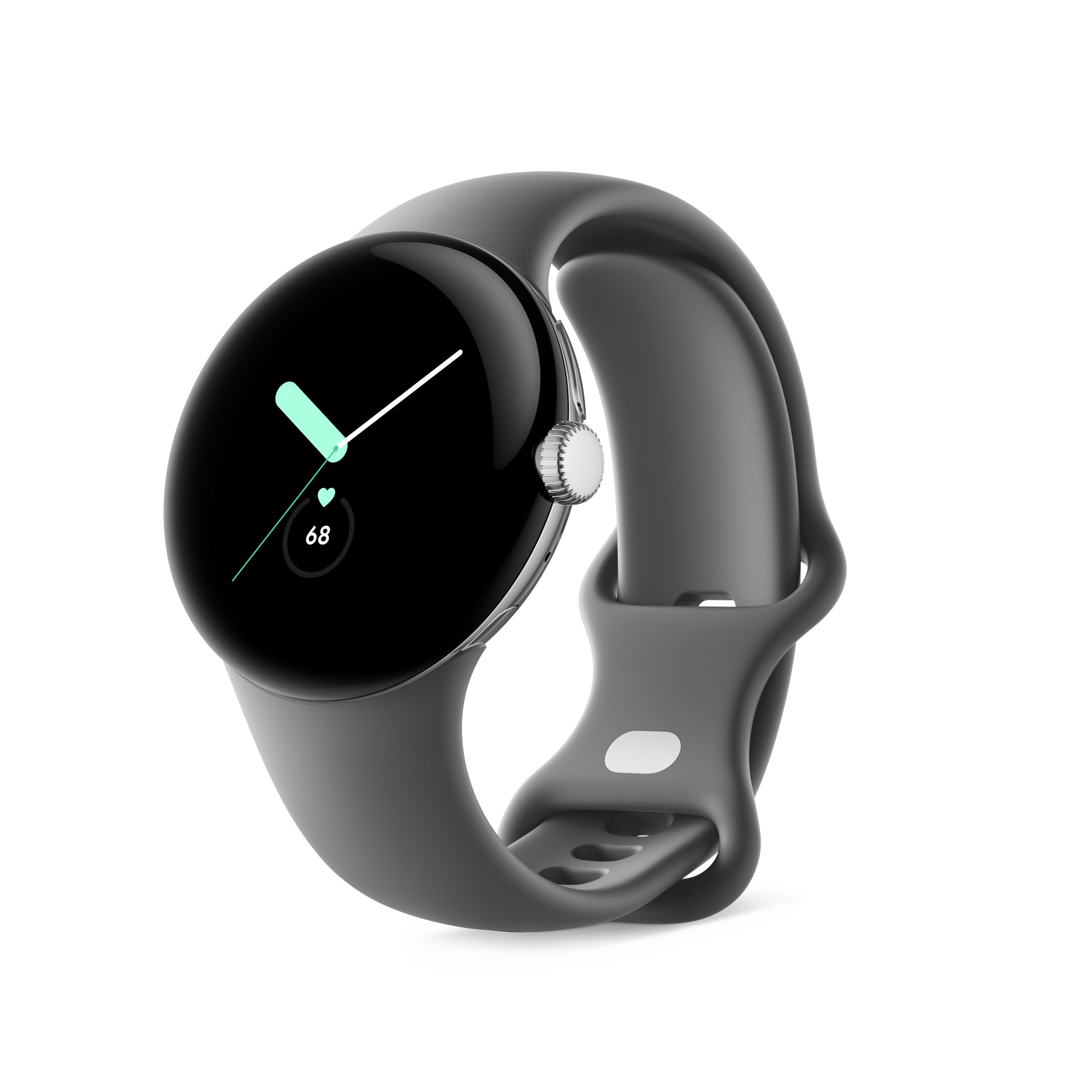 Google Pixel Watch – Smartwatch – 41 mm, GPS, AMOLED, Gorilla Glass 5, 5 ATM, Silber/Charcoal, Bandgrösse S/L