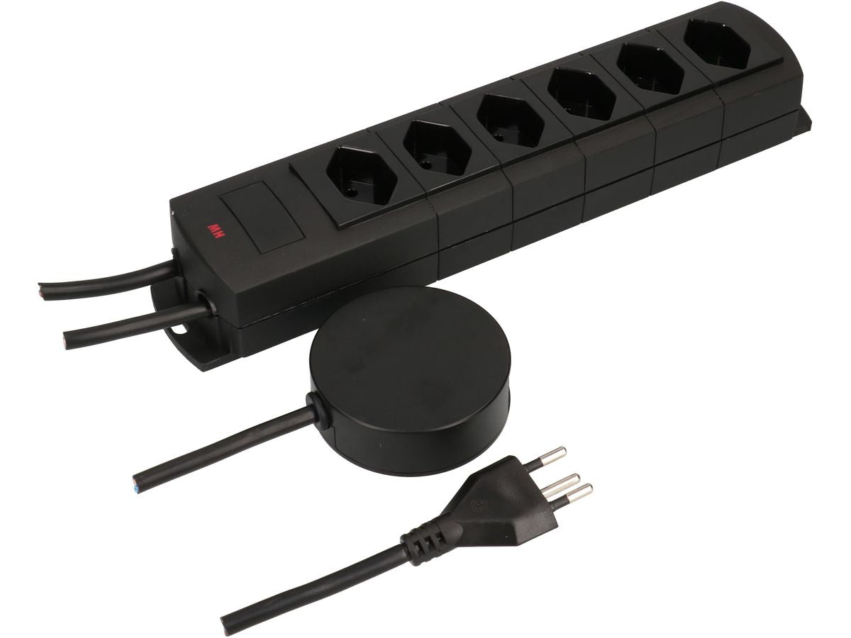 Max Hauri AG Max Hauri PRIME-LINE Steckdosenleiste, 6×T13, mit Schalter, 5 m, Überstromschutz, Eingang T12 – schwarz