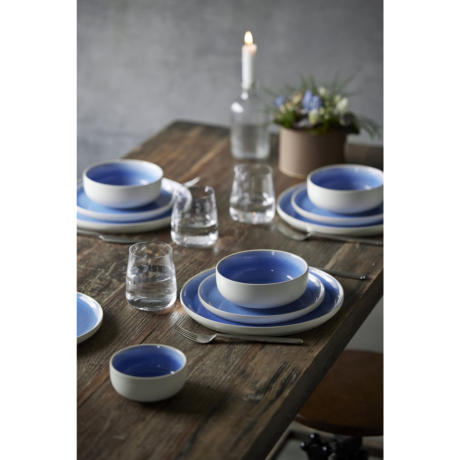 Studio Round Frühstücks- & Dessertteller North – Ø 21 cm, Steinzeug, Eisblau/Weiss, spülmaschinenfest