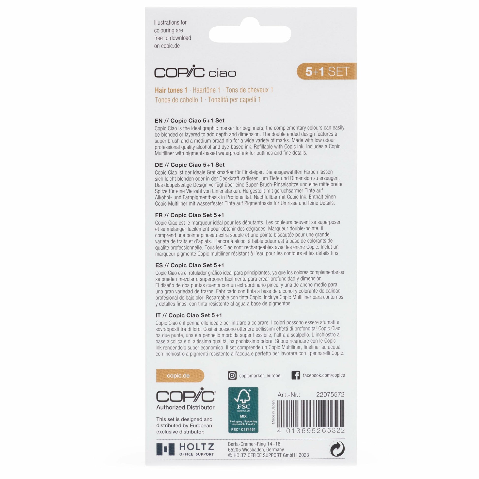 Copic Ciao Brush Pen – Doppelspitze, Keil- und Pinselspitze, alkoholbasiert, 6er Set