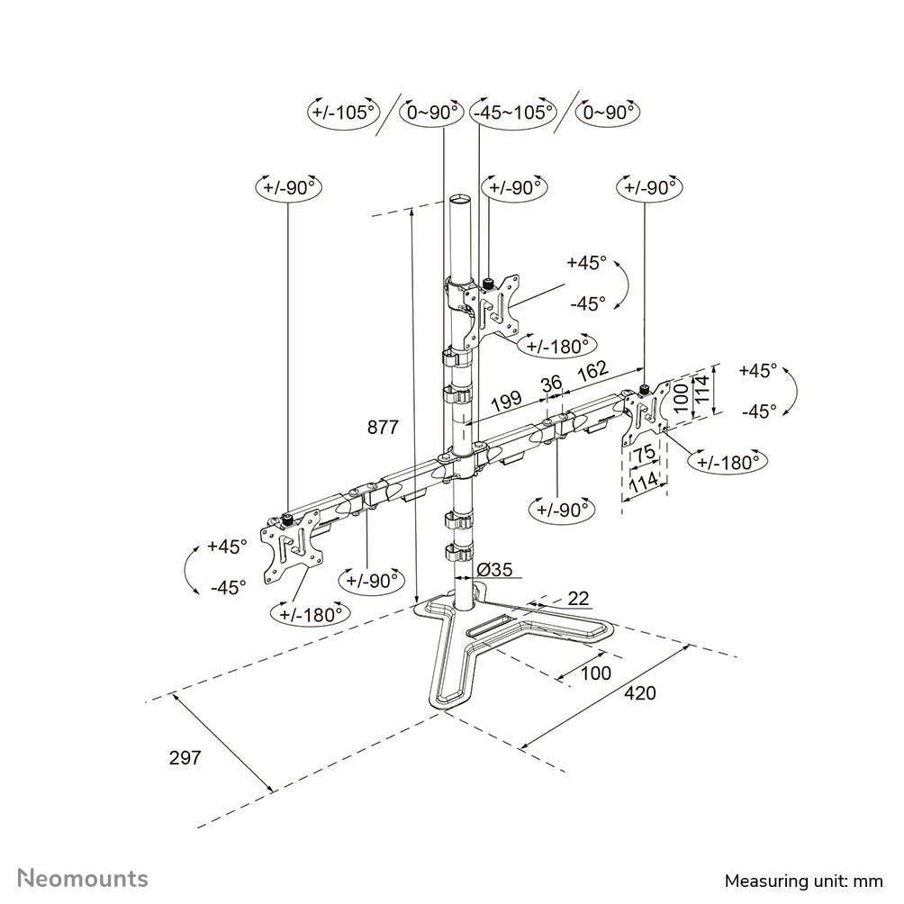 Neomounts DS45-600BL2-1 – Monitor-Tischständer – freistehend – 3 Monitore – 10–32″ – VESA 75×75/100×100 mm – b