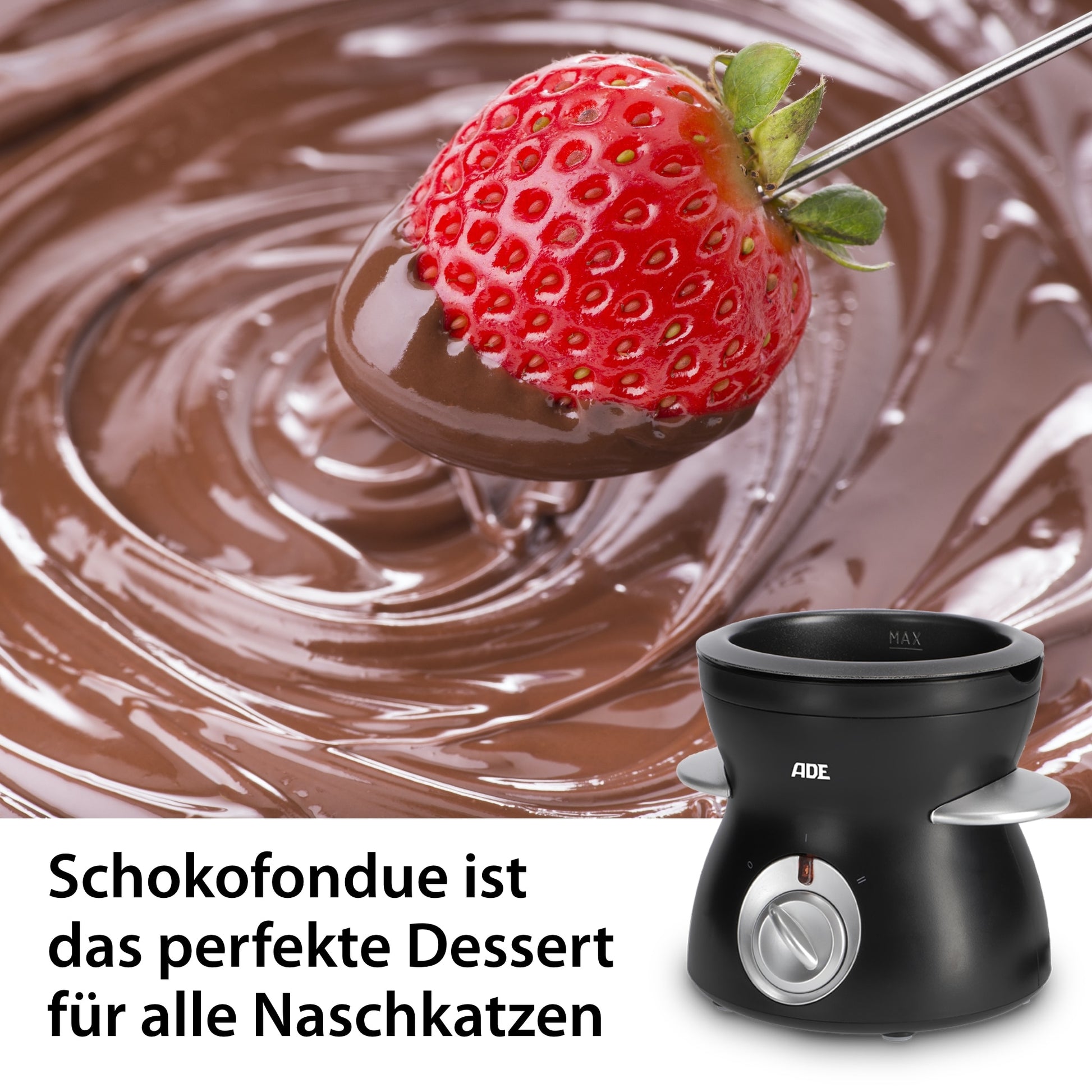 ADE Fondue-Set KG2352 – Kunststoff, 0,5 l, 6 Gabeln, netzbetrieben – schwarz/silber