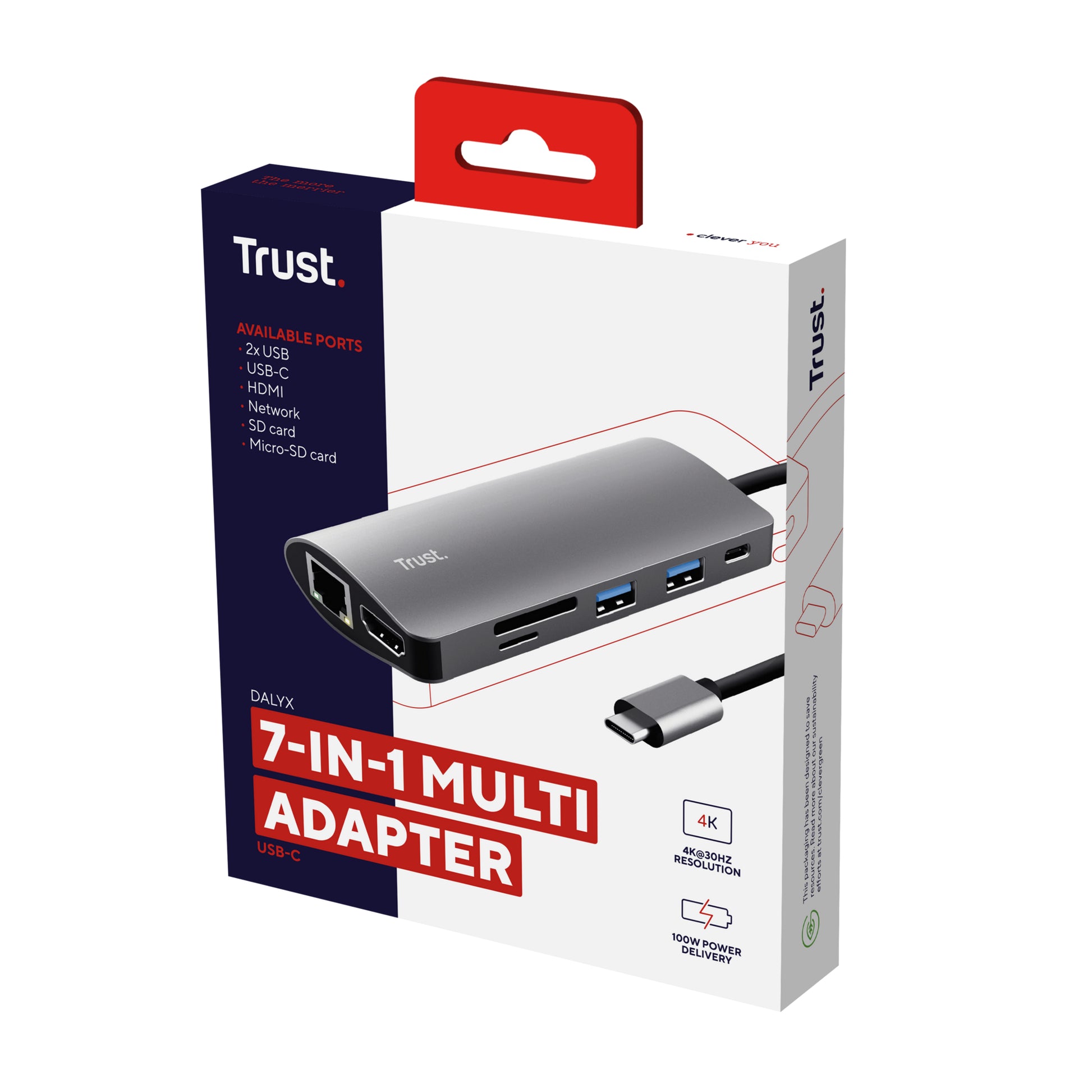 Trust Dalyx 7-in-1 USB-C-Hub – für USB-C-Geräte, HDMI, Gigabit-LAN, Silber