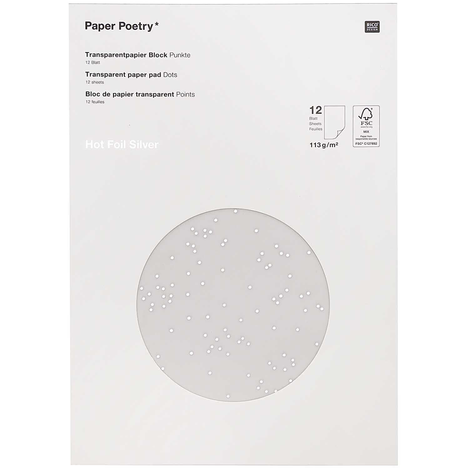 Rico Design Transparentpapier – A4, 113 g/m², silber, 12 Blatt