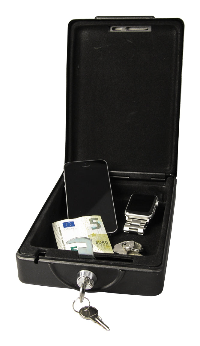 KH Security Tresor – Schlüsselschloss – 220 × 160 × 65 mm – Einbruchschutz – tragbar – Schwarz