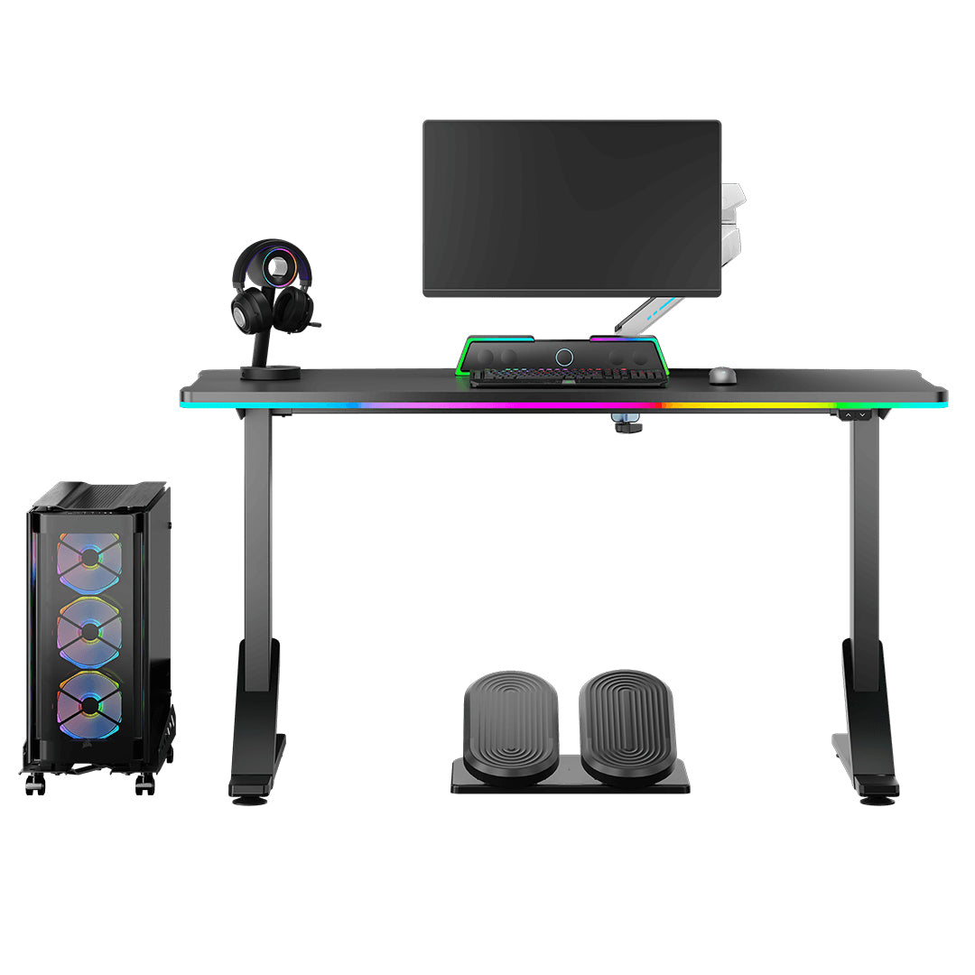 Ultradesk Iron Gaming-Tisch – 132,5 × 60,5 cm, höhenverstellbar, LED-Beleuchtung, schwarz, Stahl