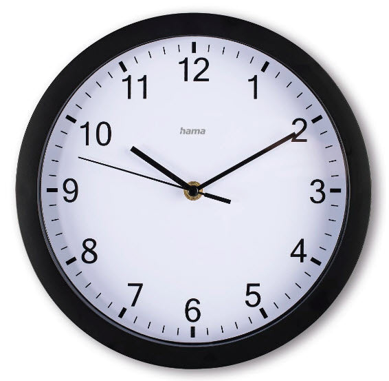 Hama Elba Wanduhr – Analog, lautlos, Ø 25 cm, schwarz, Kunststoff/Glas