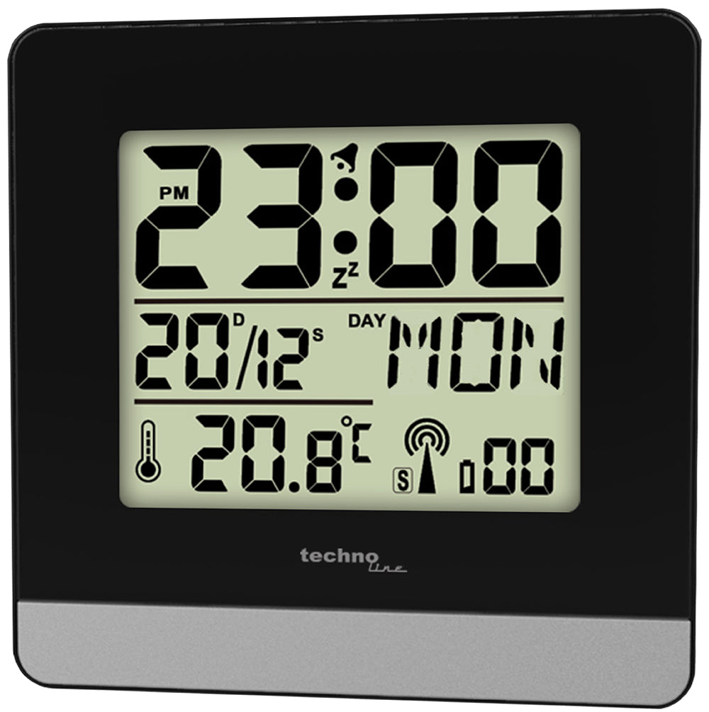 Technoline WT 2600 Digitalwecker – Funk, Snooze, Thermometer/Hygrometer, 17,2 × 14 × 2,5 cm, Schwarz