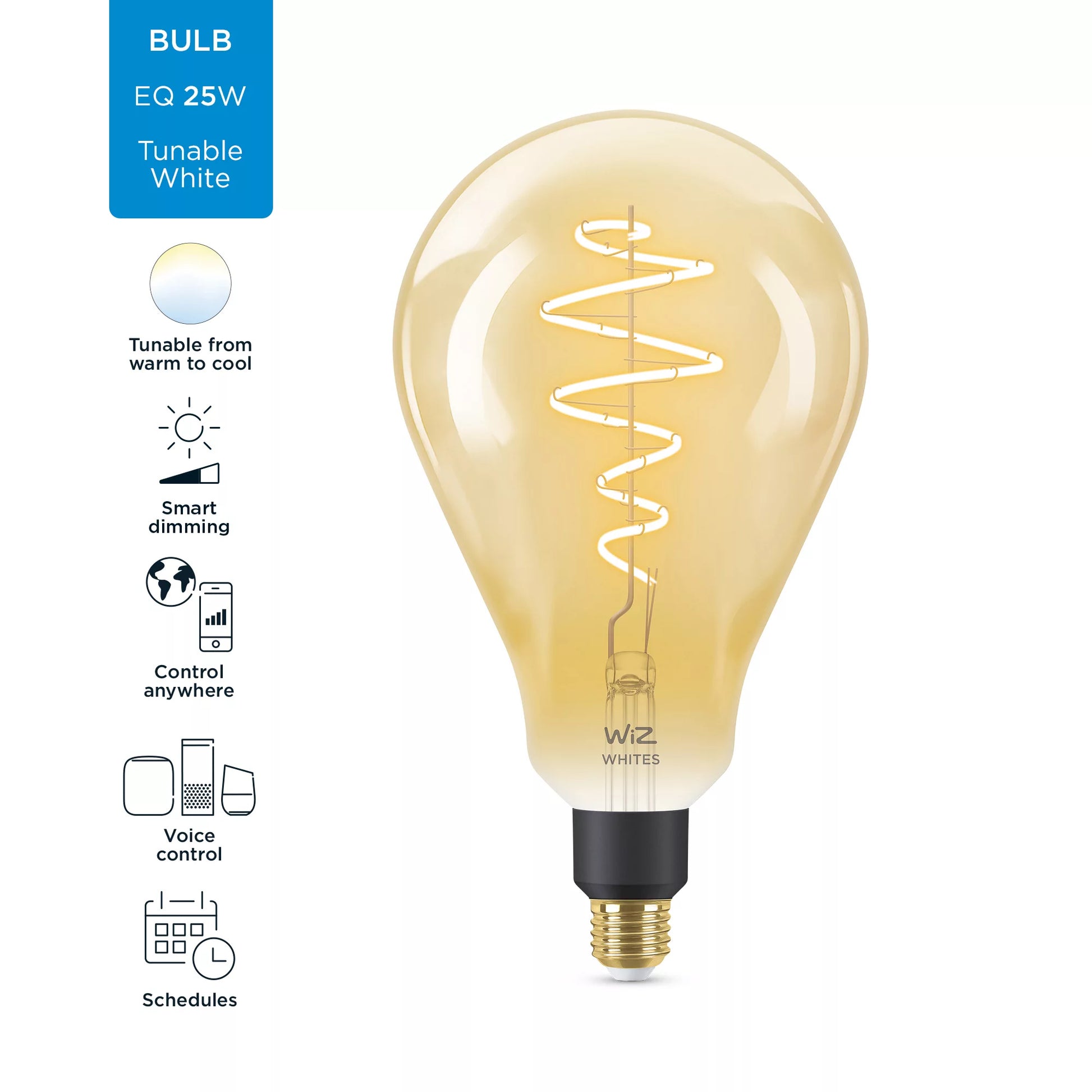 WiZ LED-Leuchtmittel PS160 – WLAN, Matt, Amazon Alexa, dimmbar – 2000–5000 K – 390 lm 6 W E27 IP20 – Gold Glänzend