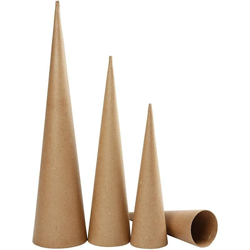 Creativ Company Pappmaché-Rohling, Papier, Kegel, Ø 8 × H 30 cm, Ø 9 × H 40 cm, Ø 11,5 × H 50 cm, 3 Stk.