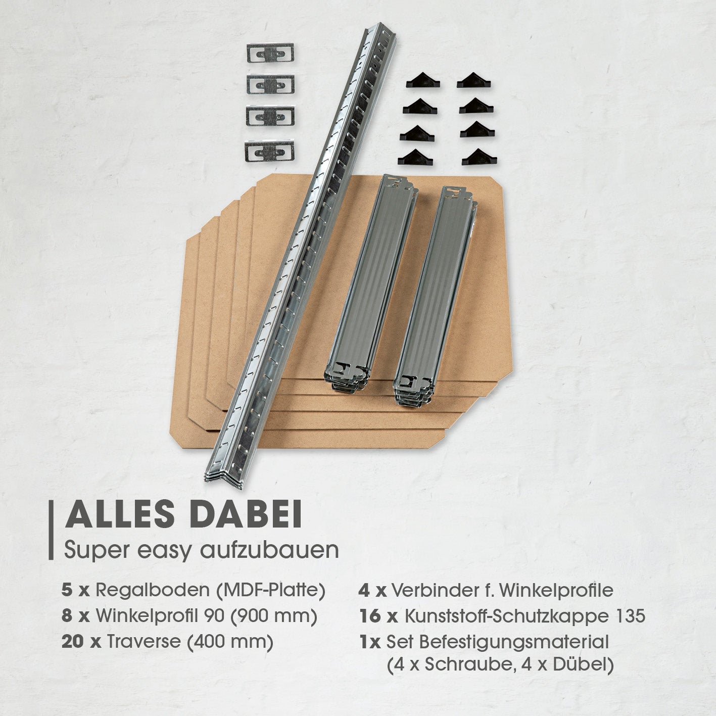 EASYmaxx Regal – Metall/MDF, Grau, 40 × 180 × 40 cm, 5 Tablare, Traglast 175 kg pro Tablar