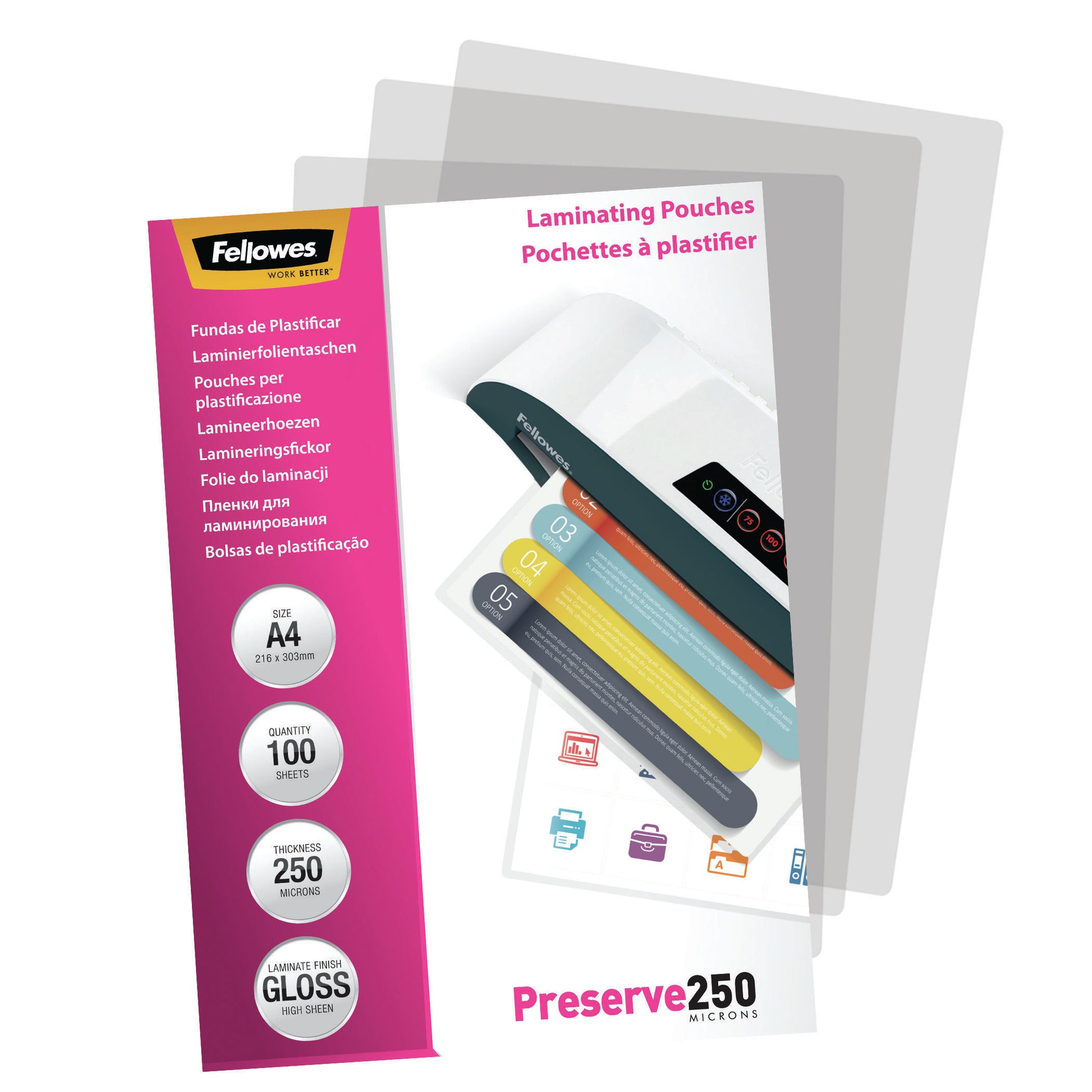 Fellowes Laminierfolien A4, glänzend – 250 µm, 100 Stk.