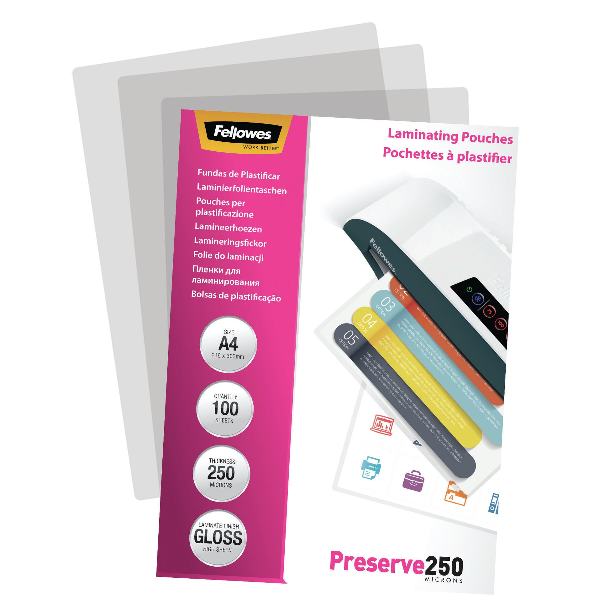 Fellowes Laminierfolien A4, glänzend – 250 µm, 100 Stk.