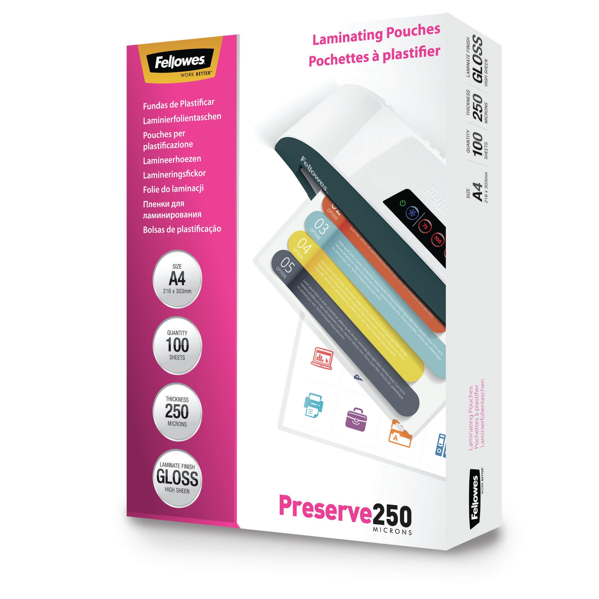 Fellowes Laminierfolien A4, glänzend – 250 µm, 100 Stk.