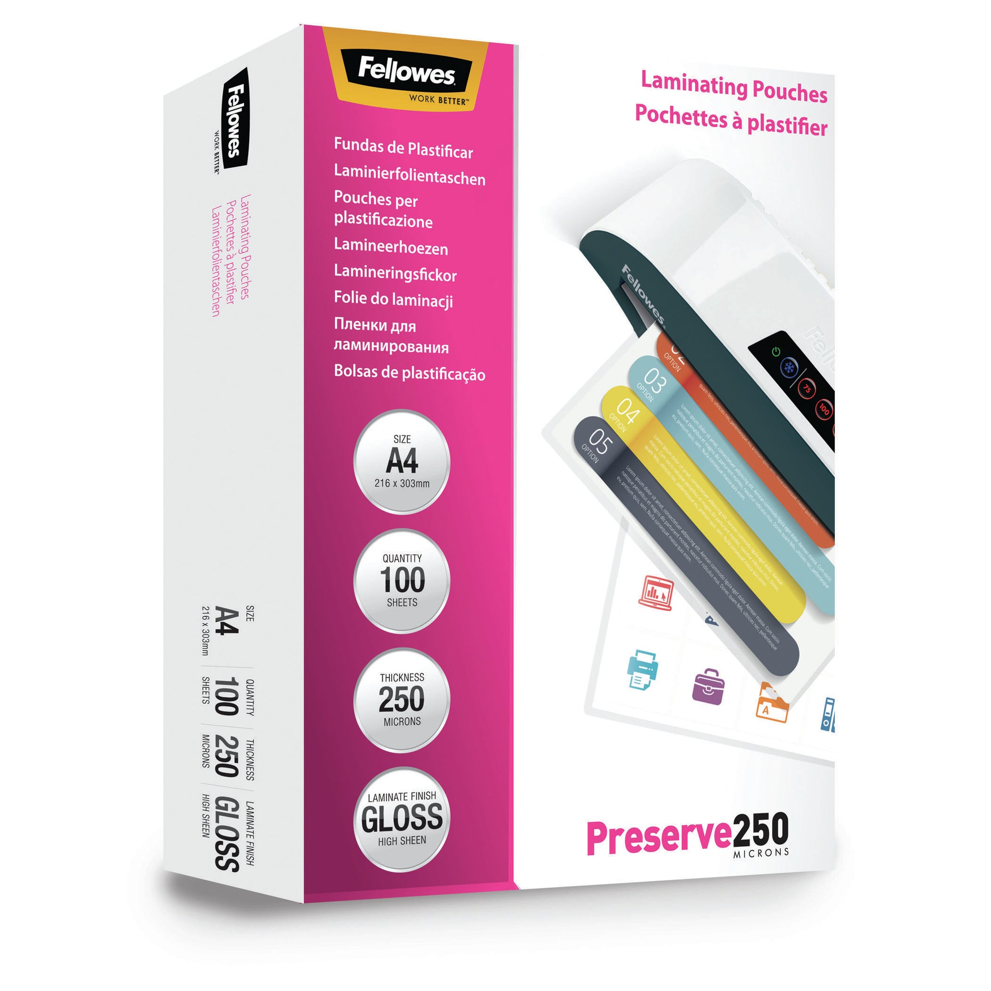 Fellowes Laminierfolien A4, glänzend – 250 µm, 100 Stk.