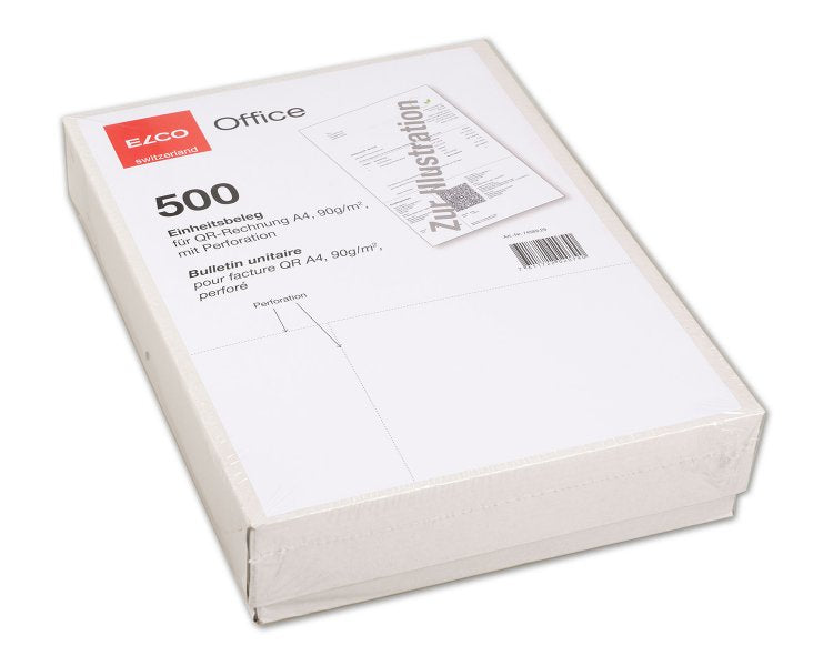 Elco QR-Rechnung A4 – 90 g/m², perforiert, weiss, für Laser/Inkjet, 500 Blatt