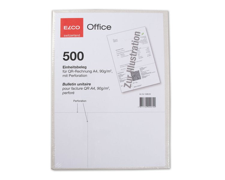 Elco QR-Rechnung A4 – 90 g/m², perforiert, weiss, für Laser/Inkjet, 500 Blatt