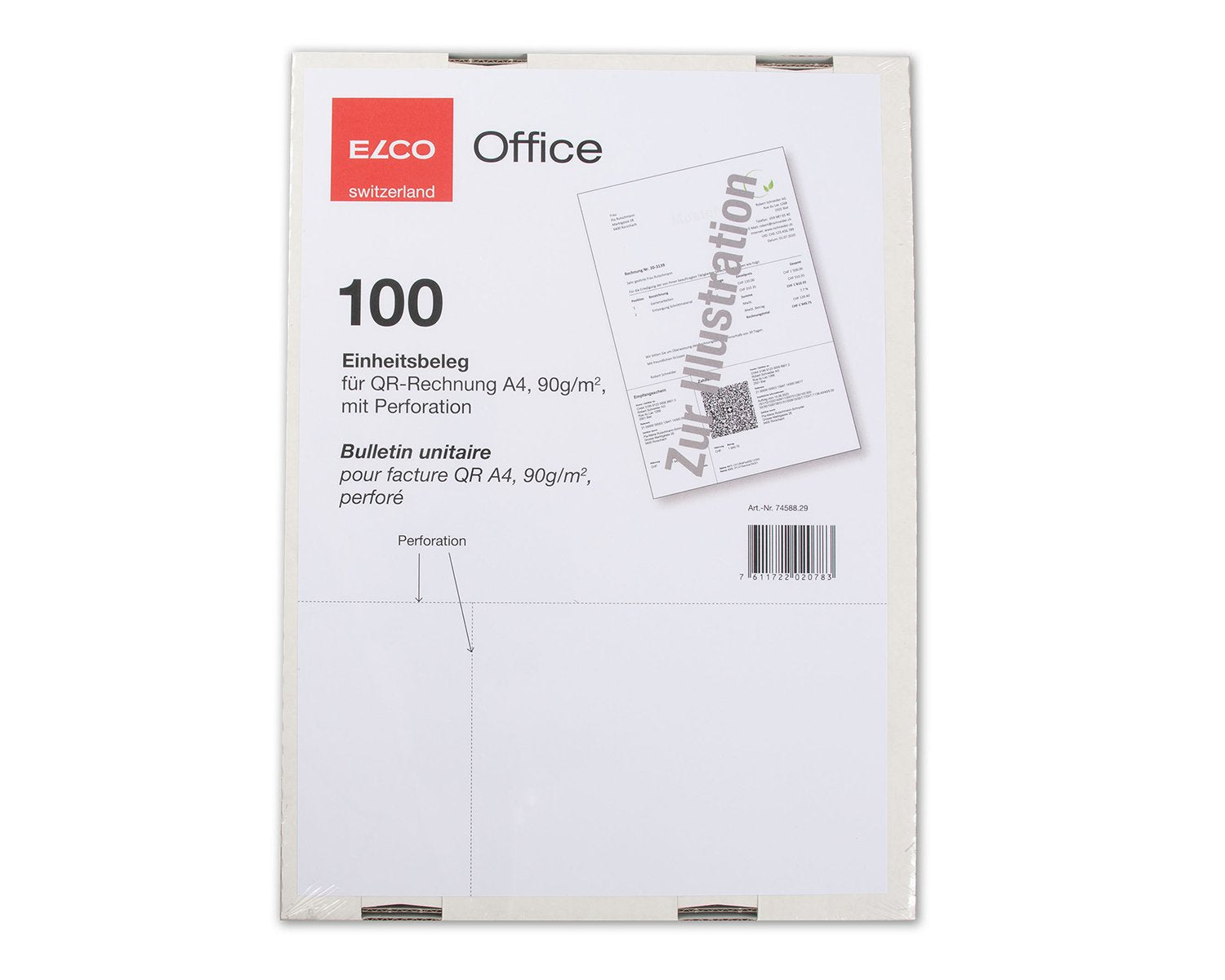 Elco Einzahlungsschein QR – A4 – 90 g/m² – 100 Blatt, perforiert, für Laser-/Inkjetdrucker, FSC