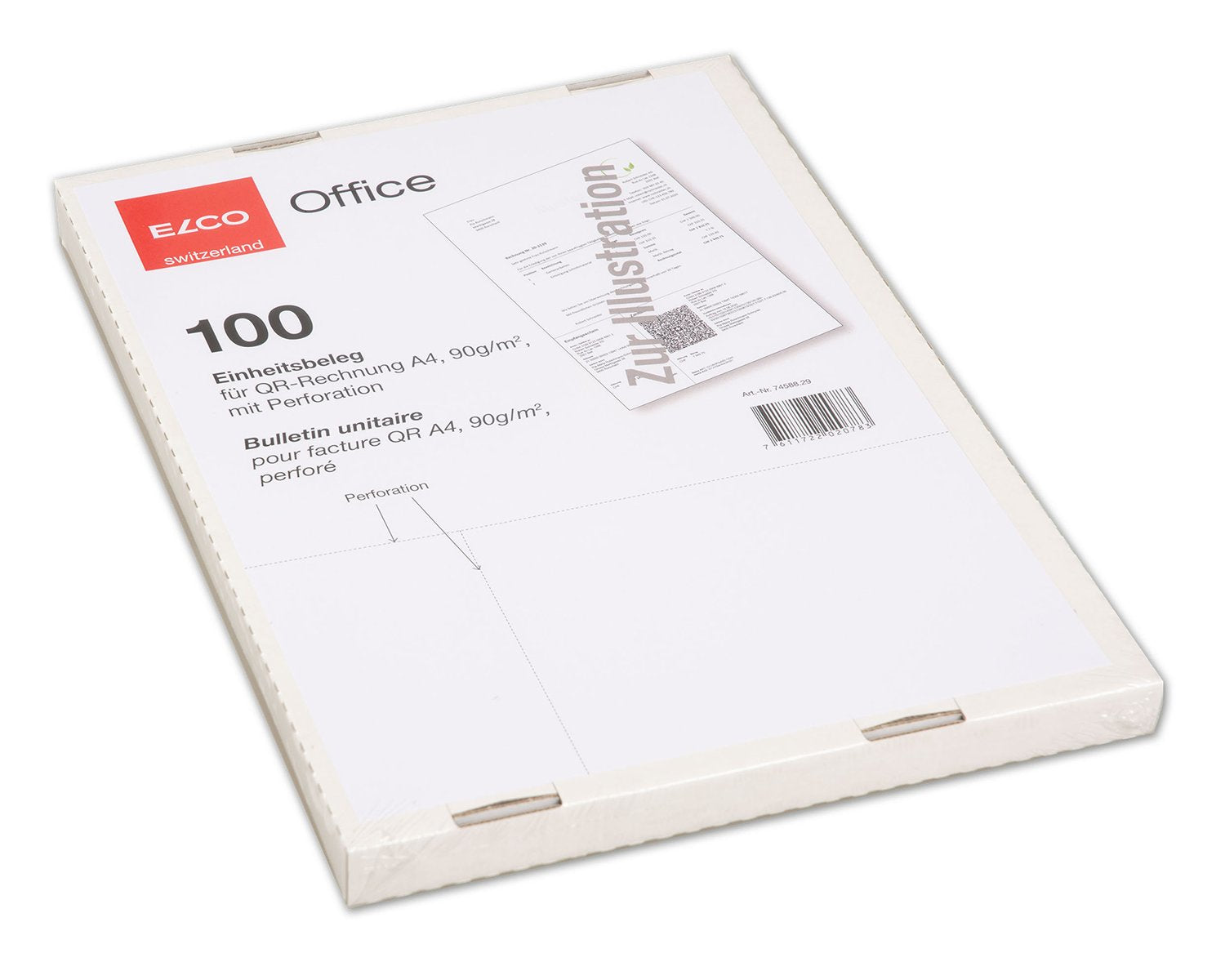 Elco Einzahlungsschein QR – A4 – 90 g/m² – 100 Blatt, perforiert, für Laser-/Inkjetdrucker, FSC