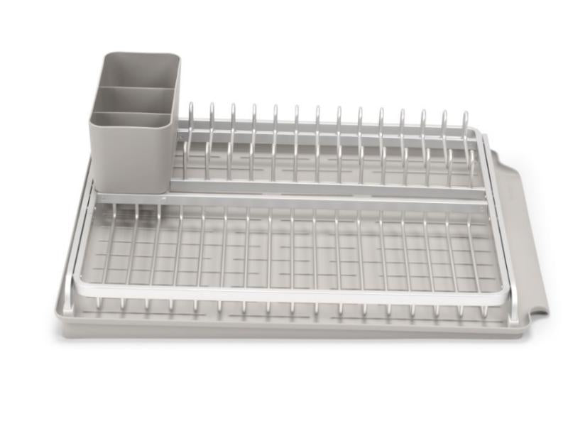 Brabantia Abtropfgestell, 38,6 × 49 × 14 cm, Silikon/Aluminium, mit Gläserkorb, Grau