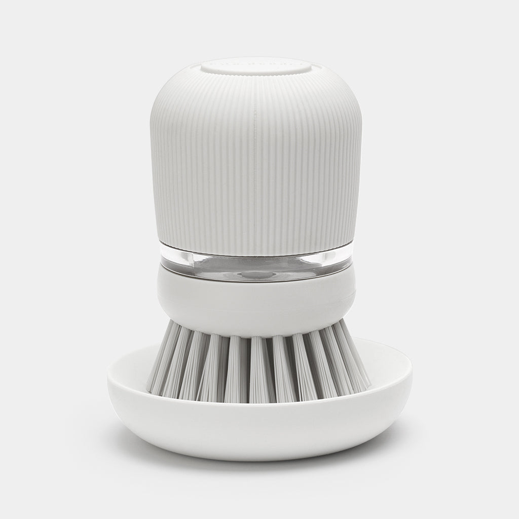 Brabantia Spülbürste mit Seifenspender, 8,6 × 8,6 × 10,5 cm, Kunststoff, Hellgrau