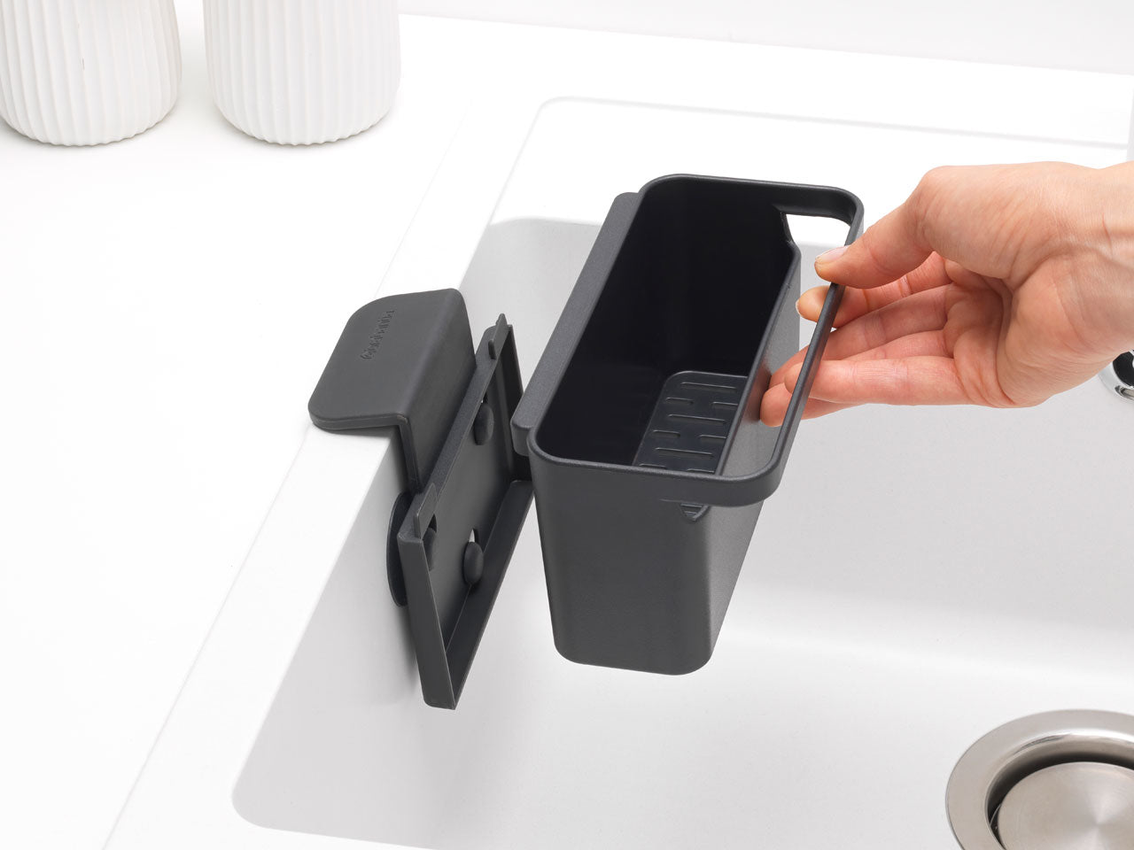 Brabantia Utensilienhalter (wandmontiert) 12,8 × 17,1 × 10,5 cm, Kunststoff, Dunkelgrau
