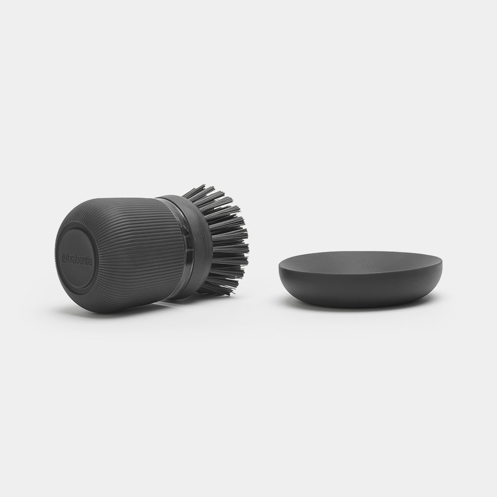 Brabantia Abwaschbürste – Kunststoff, 10,5 cm, Dunkelgrau, mit Seifenspender