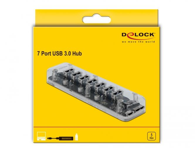 DeLOCK 64088 USB-Hub – USB 3.0, 7× USB-A, für Windows/Mac