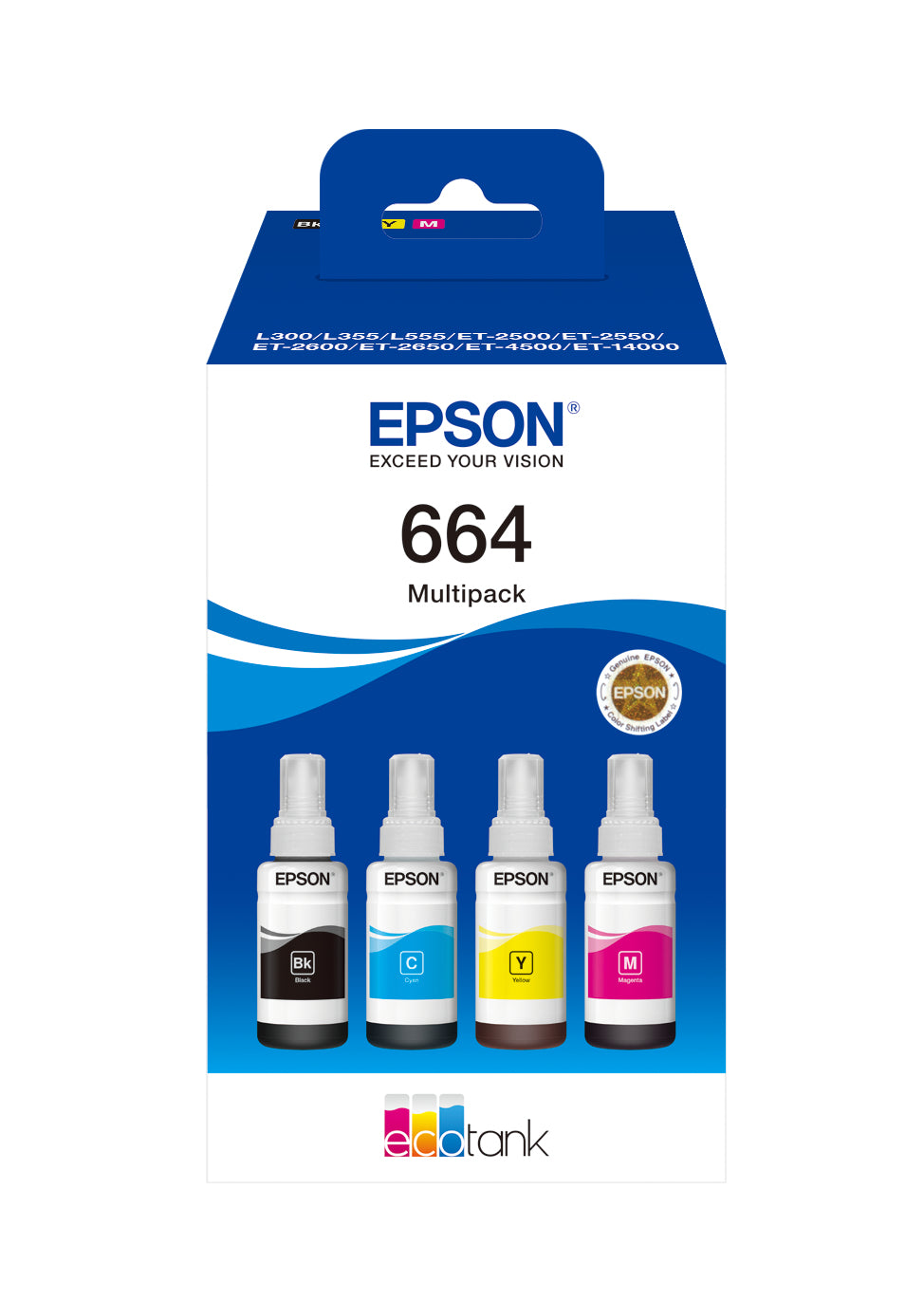 Epson 664 Tintenpatronen-Multipack, Schwarz/Cyan/Magenta/Gelb (Original) – für EcoTank L555/L355/ET-4500 …