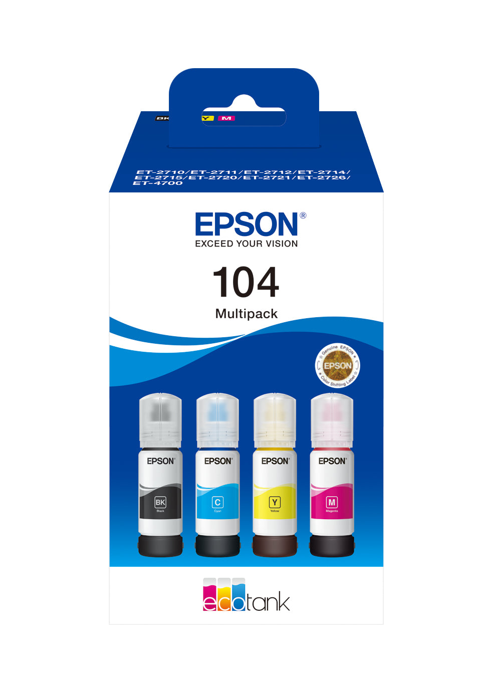 Epson 104 Tintenpatronen-Multipack, Schwarz/Cyan/Magenta/Gelb (Original) – für EcoTank ET-2710/ET-2711 …