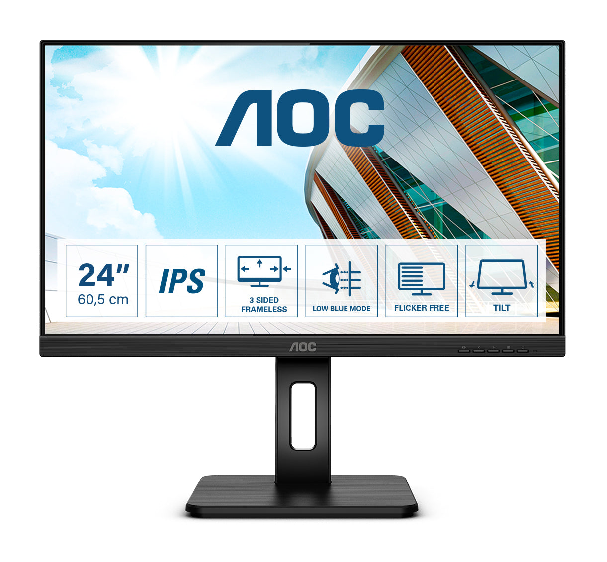AOC Q24P2Q – Monitor, 23,8", IPS, 75 Hz, 250 cd/m², Lautsprecher, Höhenverstellbar, VESA 100 × 100, Schwarz