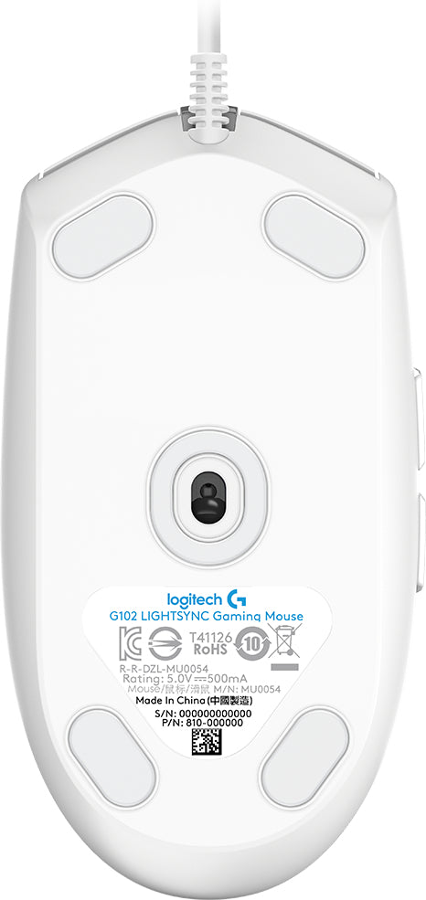 Logitech G G102 LIGHTSYNC – Gaming-Maus – Kabelgebunden (USB‑A), 8000 DPI, RGB-Beleuchtung, Weiss